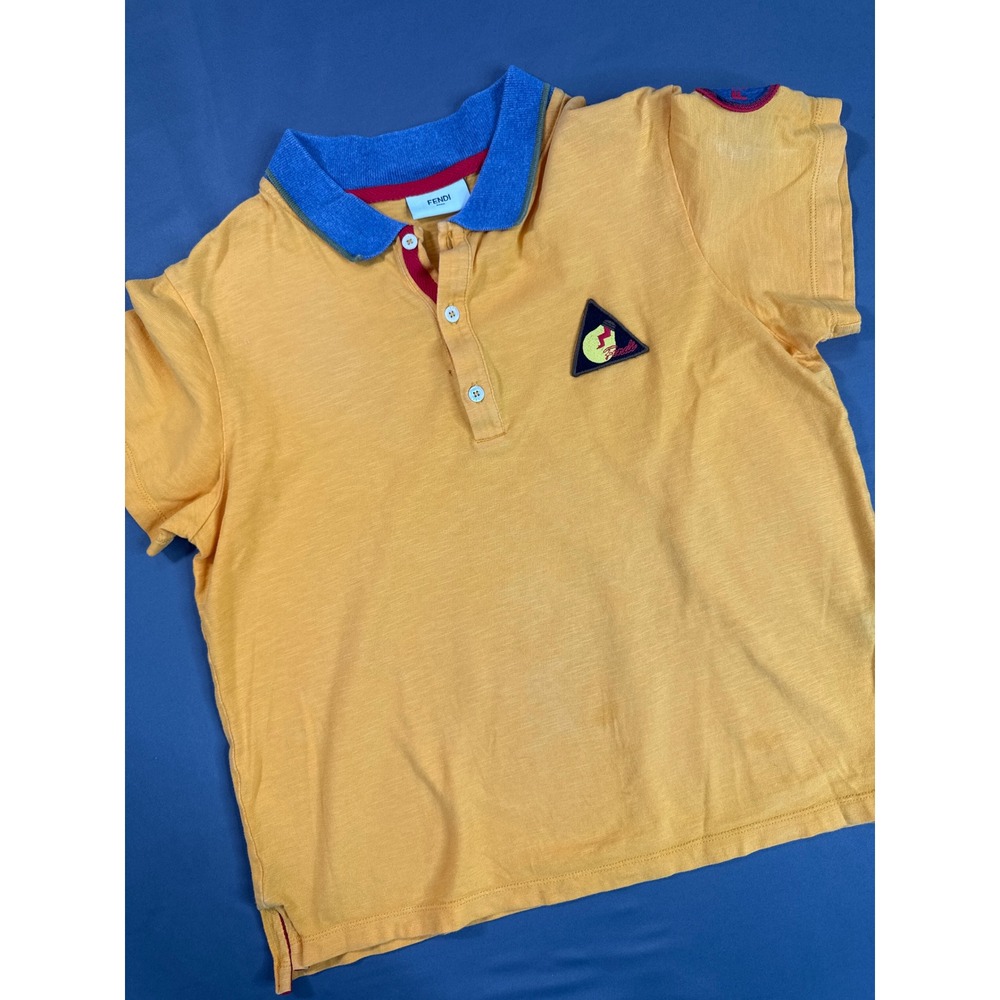 Authentic Fendi Kids Patch Polo Shirt Size 12A - Orange - As Is/ Flawed